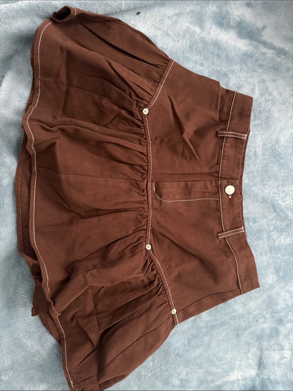Le Lis Brown Ruffle-Trim Skort with Contrast Stitching